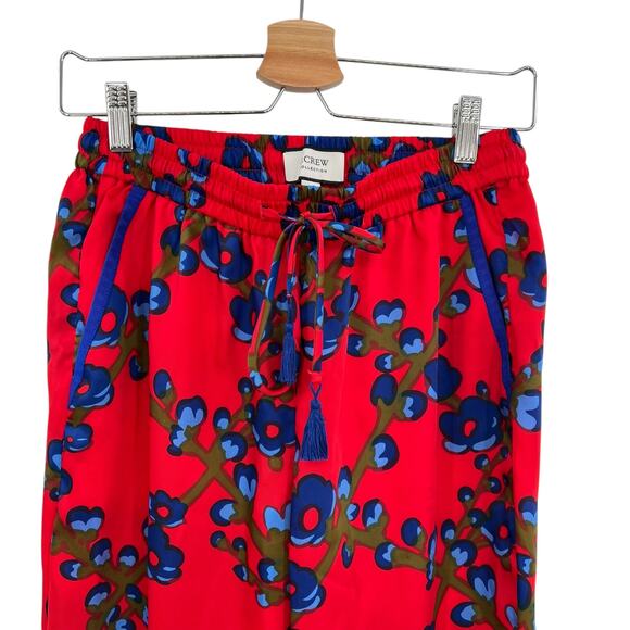 J. Crew Drapey Pull-on Pant Trouser Lattice Floral‎ Print Drawstring Red Size 4 - Picture 3 of 12